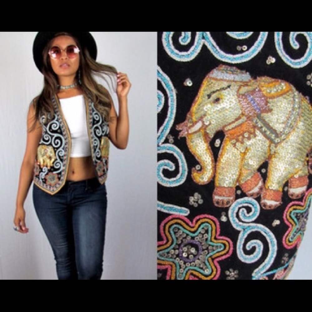Nasty Gal Multicolor Embellished Elephant Vest
